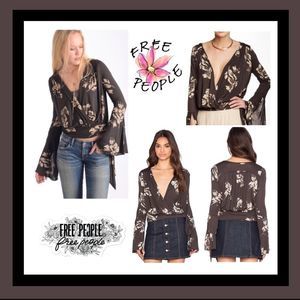 Free People RARE! Free People Fiona Faux Wrap Top Brown/Black Size S